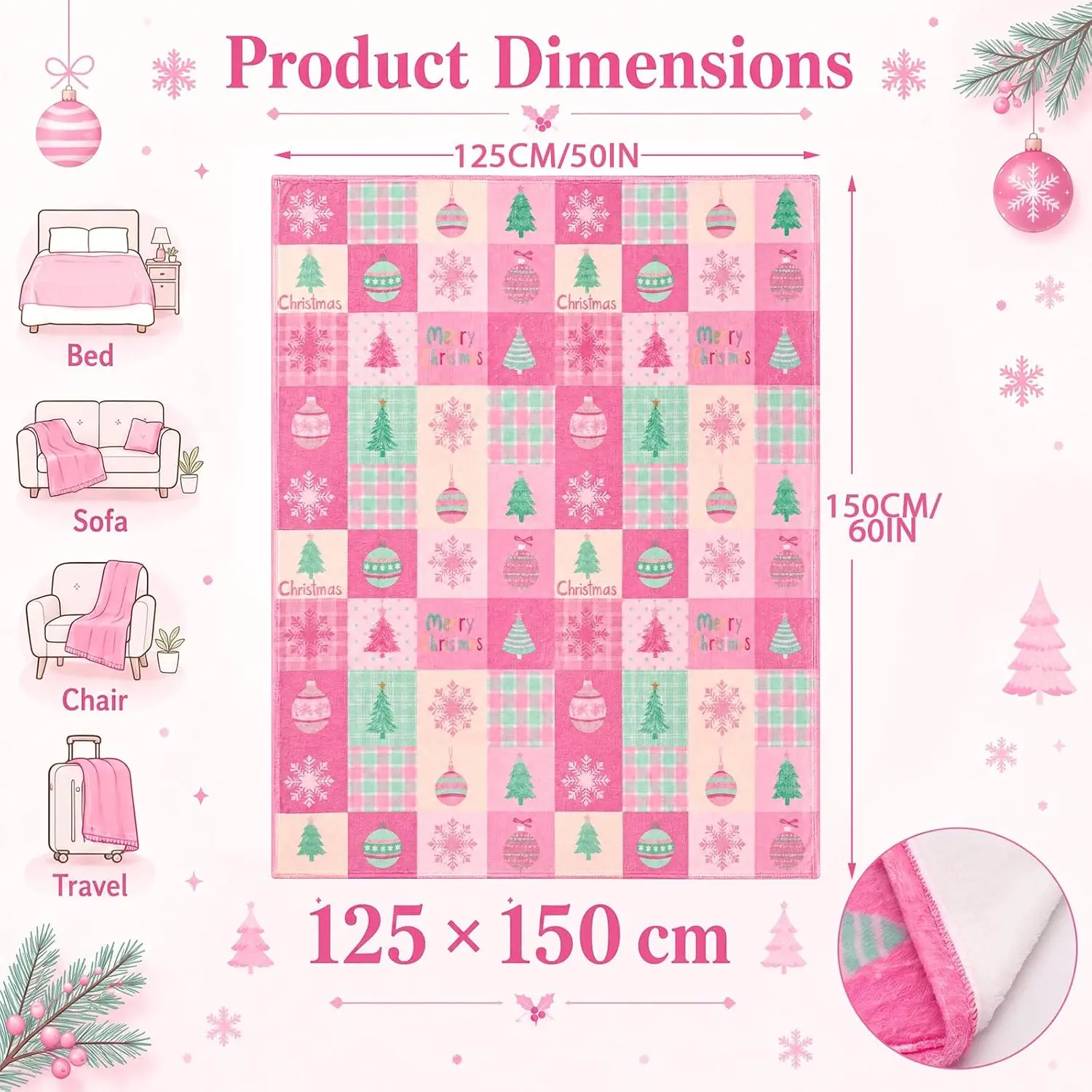 New in 2026Gilprop Pink Christmas Throw Blanket Christmas Decor