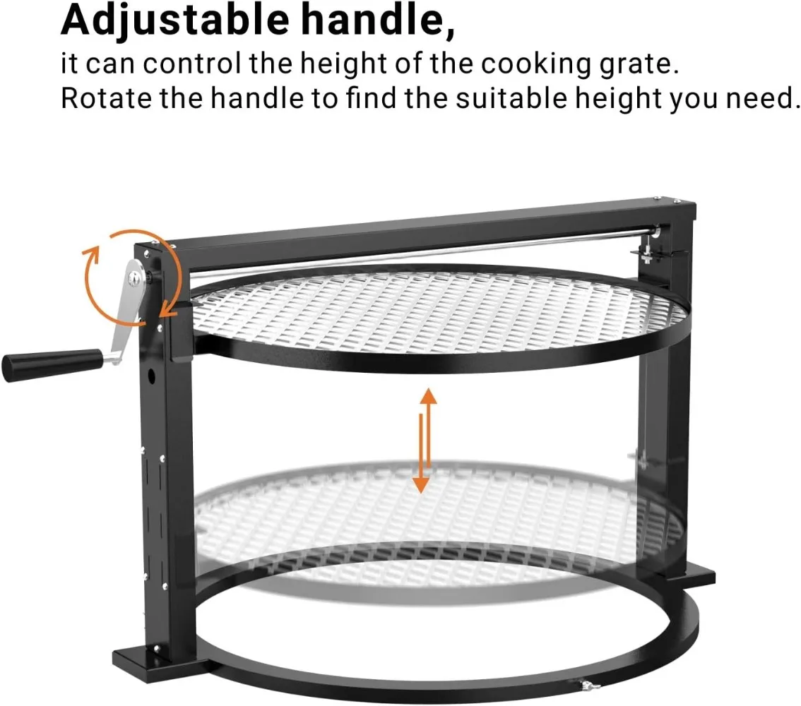 Santa-maria Style Grill Rotisserie System Adjustable Cooking Grate Attachment for Weber 22 Inch Kettle Grills