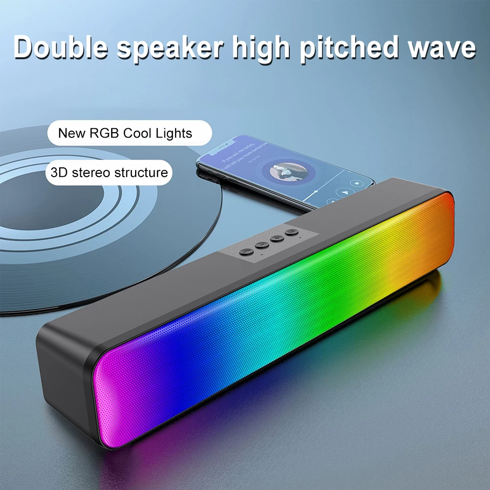 RGB Wireless Speaker Bluetooth-Compatible 3D Stereo Sound Bar with Subwoofer PC Speaker Double Speaker High Volume for PC Laptop