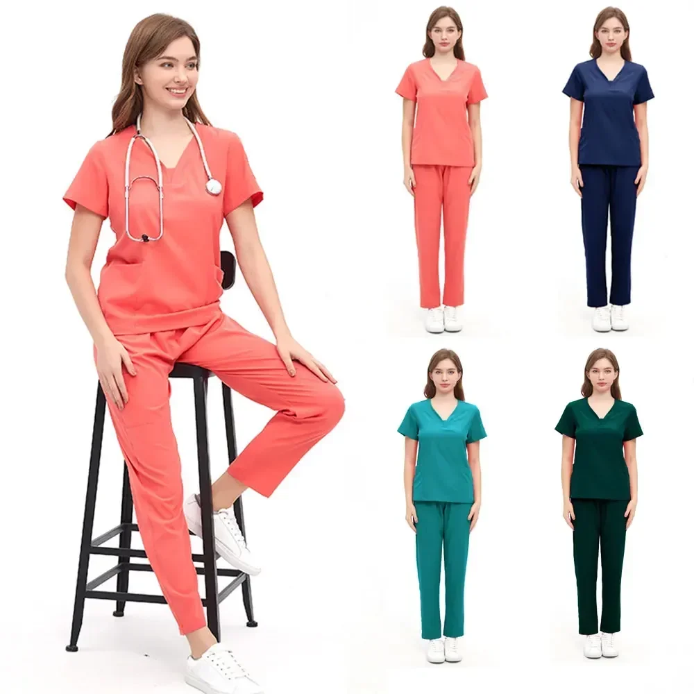 V-neck Isolation Suit for Operating Room DoctorsNail Salon Nurse's Suit Hospital Care Oral Dental Work Uniform Hand Washing Clot