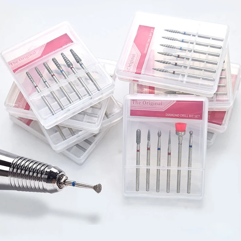 6 stuks diamant nagel boor frees voor elektrische nagel pedicure machine nagelriem schone nagelvijl gel remover manicure tool