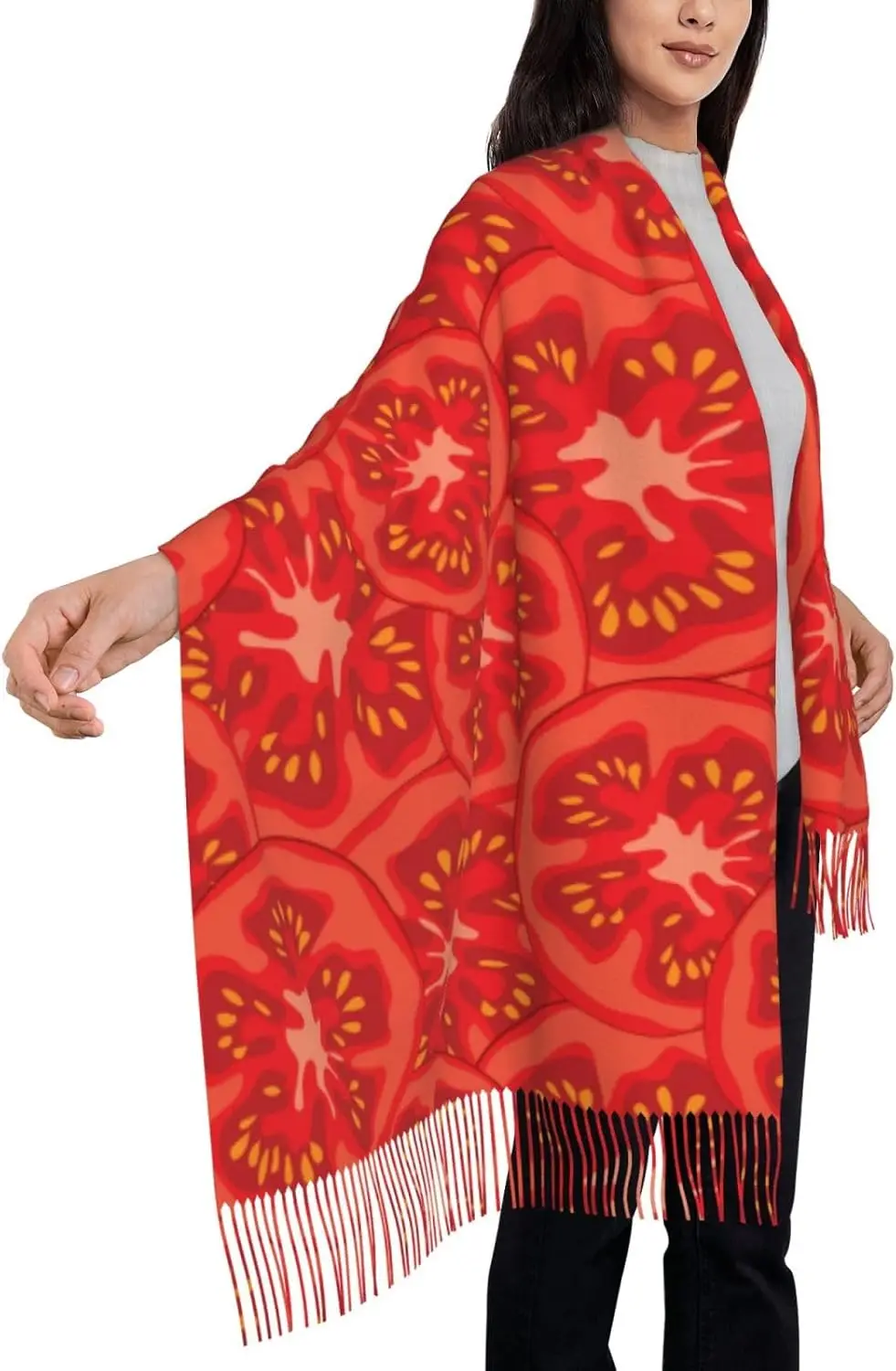 Fruit Vegetables Pattern Sliced Tomato Shawl Wraps with Tassel Soft Fashion Warm Scarves for Women Men Cold Weather Keep Warm