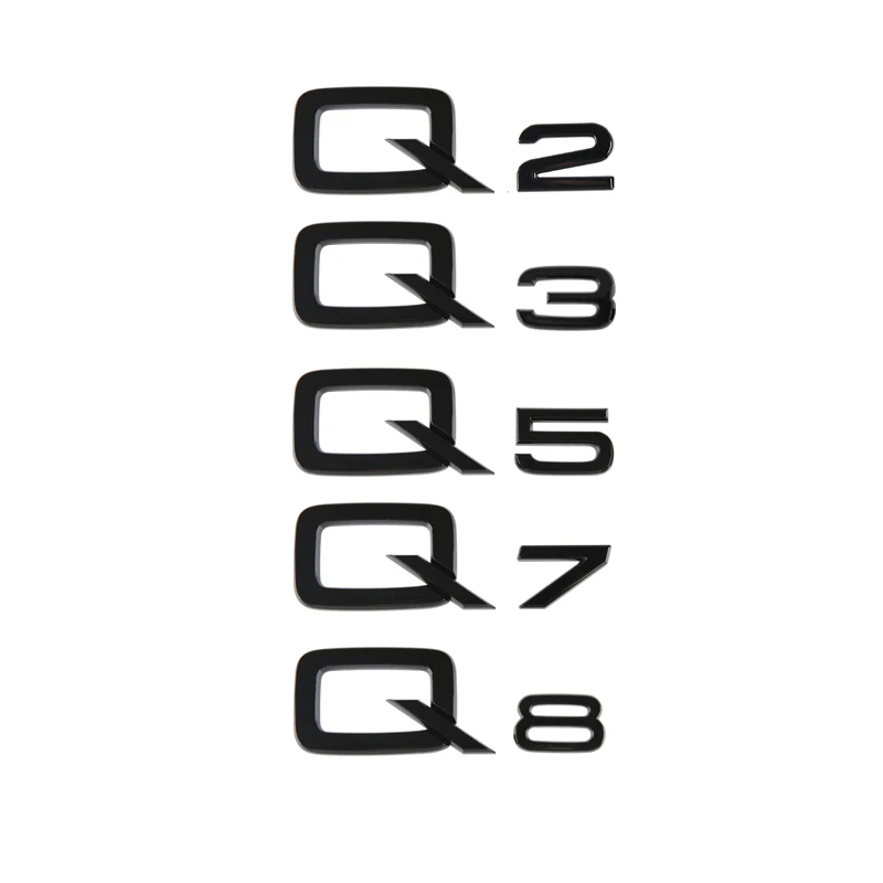 3D ABS Numbers Letters Q2 Q3  Q5  Q7 Q8 Emblem for Audi Q series Car Fender Trunk Rear Logo Sticker Black Silver