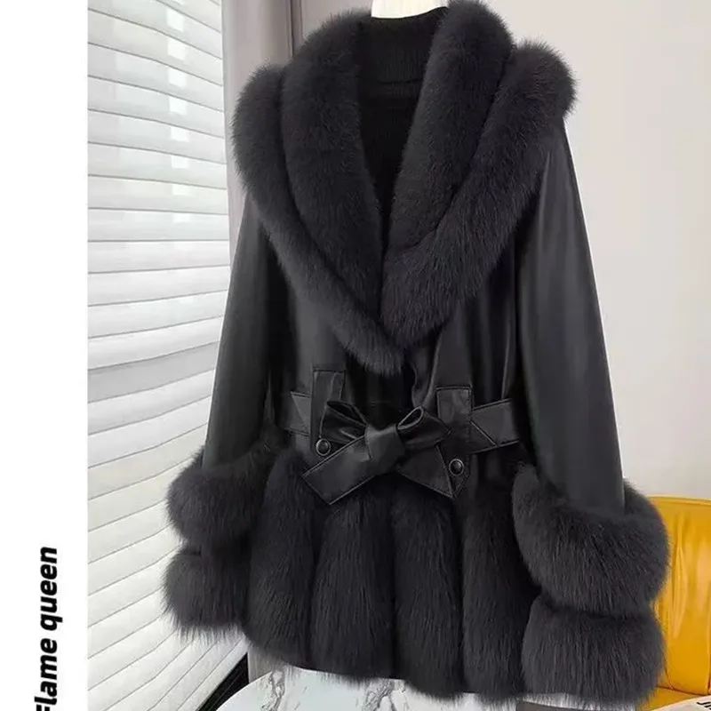 

Winter Artificial Fur Collar Cotton Padded Jacket Female Long Sleeves with Belt Outwears Women Warm Thick Jacket Parker Overcoat