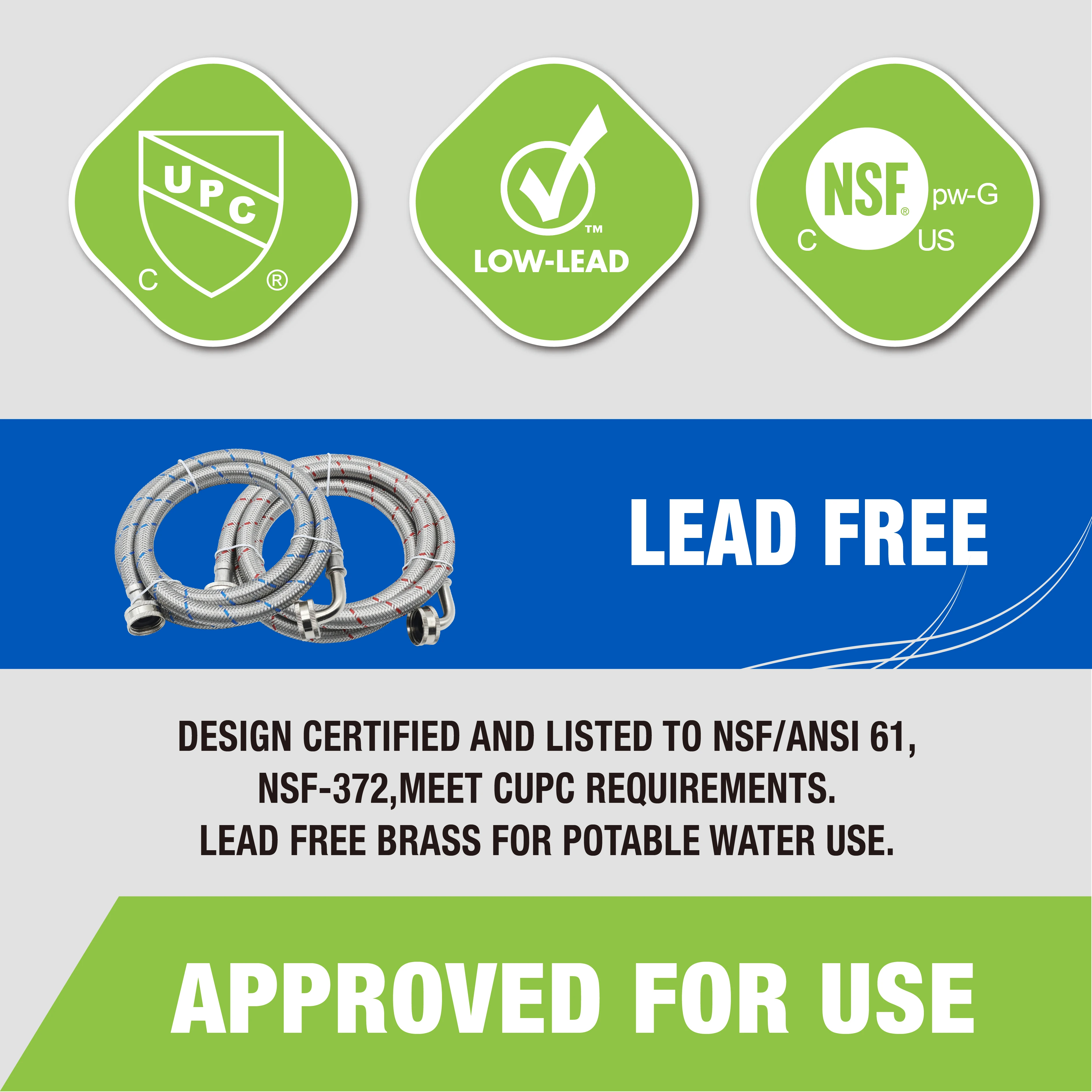 KING SMART 6 FT 90 Degree Elbow Washing Machine Hose; Premium SS Braided; Burst Proof For Hot and Cold Water Supply Lines; 81023