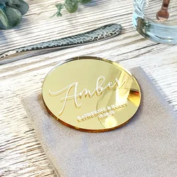 10Pcs Personalised Acrylic Wedding Party Place Names Round 8-10cm Mirror Acrylic Custom Wedding Decor Place Card Party Gift