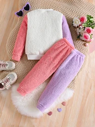 Girls spring and autumn new fashion children's set 2-piece color matching fluff - multi-color