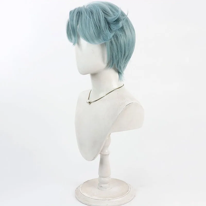 New Anime Vtuber Freodore Cosplay Wig Blue Short Hair Heat Resistant Synthetic Wigs Halloween Carnival Prop