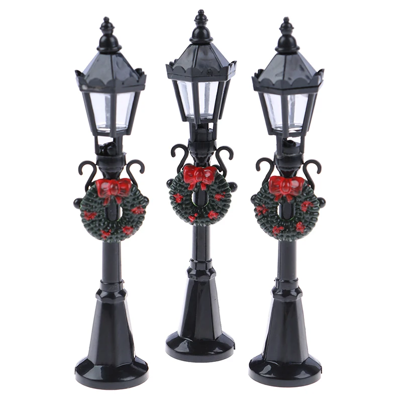 Miniature Street Lamp Post LED Lights Christmas Park Bench & Streetlight Micro Landscape Fairy Garden Ornament Dollhouse Decor