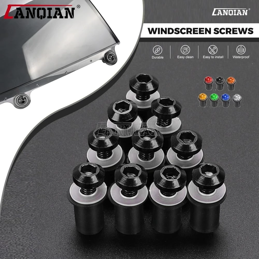 

5MM 10PCS For YAMAHA XT600 XT660Z Tenere XT1200Z XTZ 750 Super Tenere 700 Windscreen Fairing Windshield Screws Bolts Kit Nuts