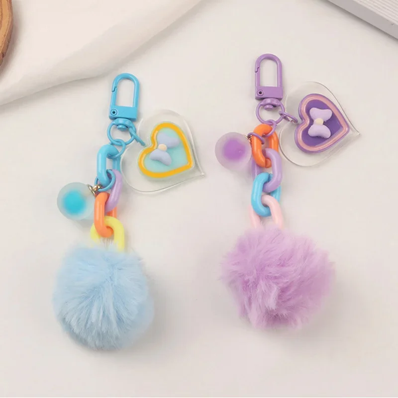 Candy Color Key Chains Bag Pendant Headphone Case Bag Ornament Keyring Plush Ball Keychain Women Girls Keychain Creative Gifts