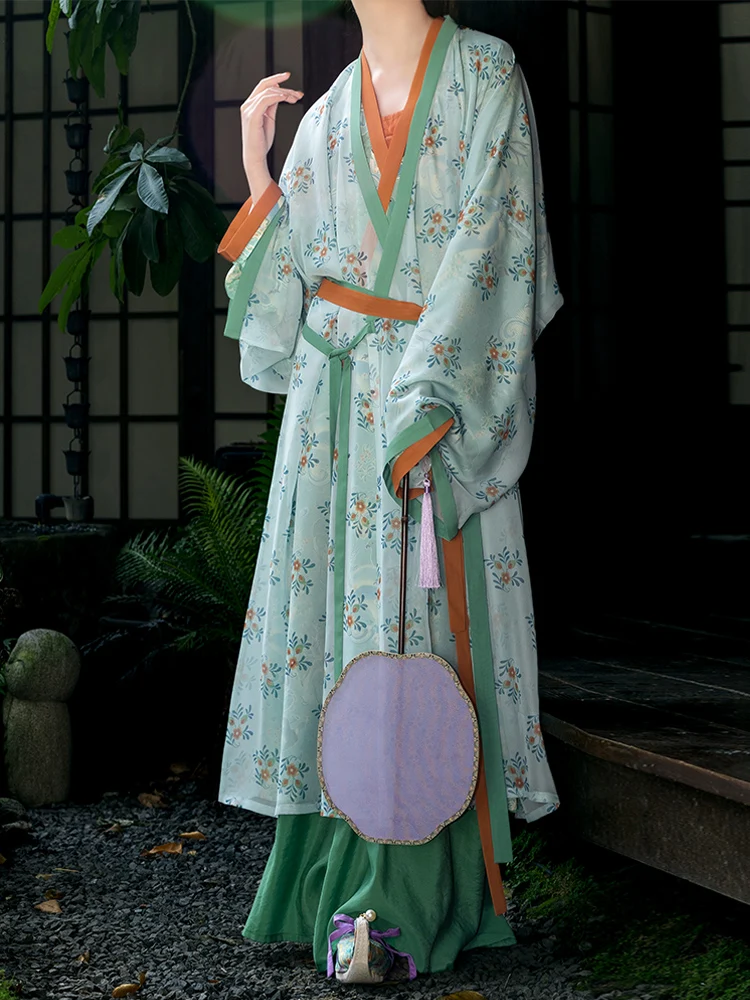 

ang Gong Yu Han Dynas Sle Straight Hem Robe with Elastic Waist Belt Traditional Chinese Clothing Women's Faion Spring...