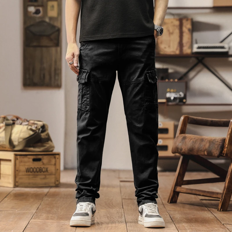 2025 جديد في الرجال السراويل البضائع مستقيم الساق القطن بناطيل كاجوال الذكور تمتد الجانب جيب الخريف ملابس العمل النمط التكتيكي العسكري #5