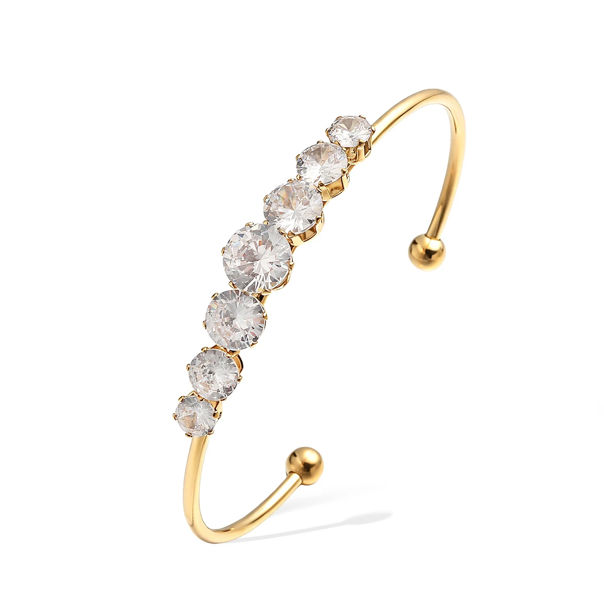 NEWBUY 2026 New Fashion Gold Color AAA Cubic Zirconia Heart Round Bangles For Lady Stainelss Steel Jewelry
