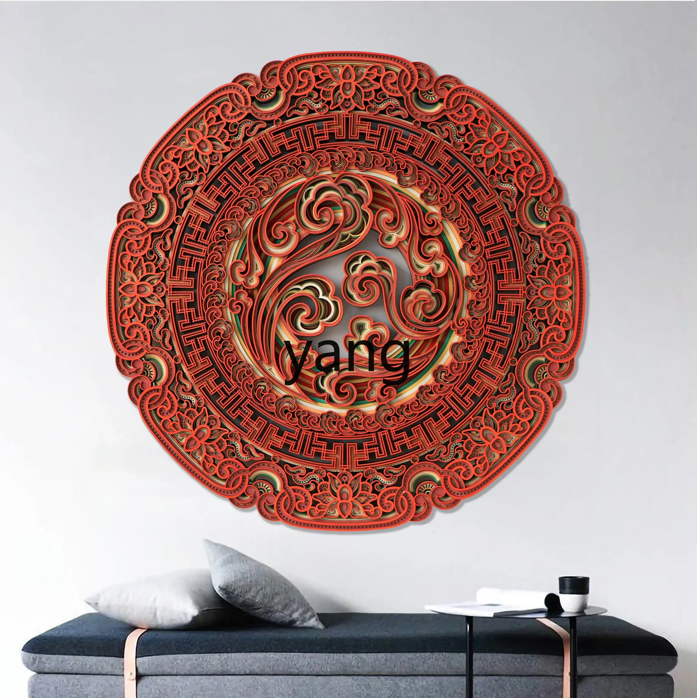 LTT， creative wooden new Chinese wall decoration wall hanging round three-dimensional living room wall decoration