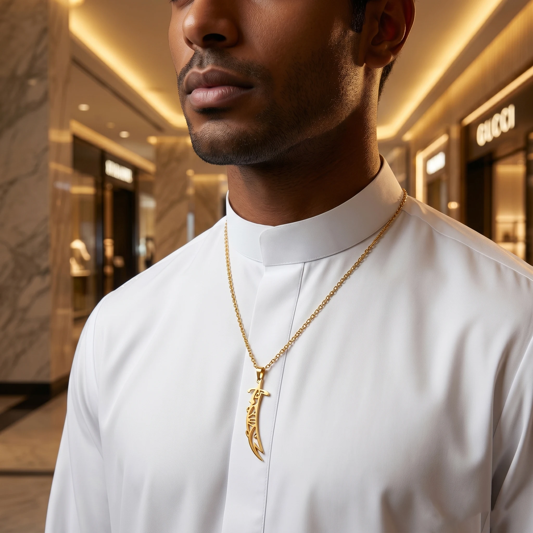 Muslim Islamic Zulfiqar Sword Necklace 304 Stainless Steel Hollow Arabic Text Pendant Multi-Occasion Neck Jewelry - view 2