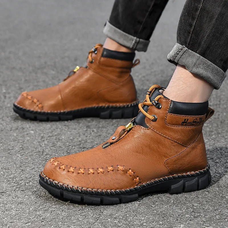 

Осенние мужские ботильоны, большой размер 48, кожаные ботинки для мужчин, высокие рабочие туфли, уличные повседневные ботинки, мужские botas para hombre