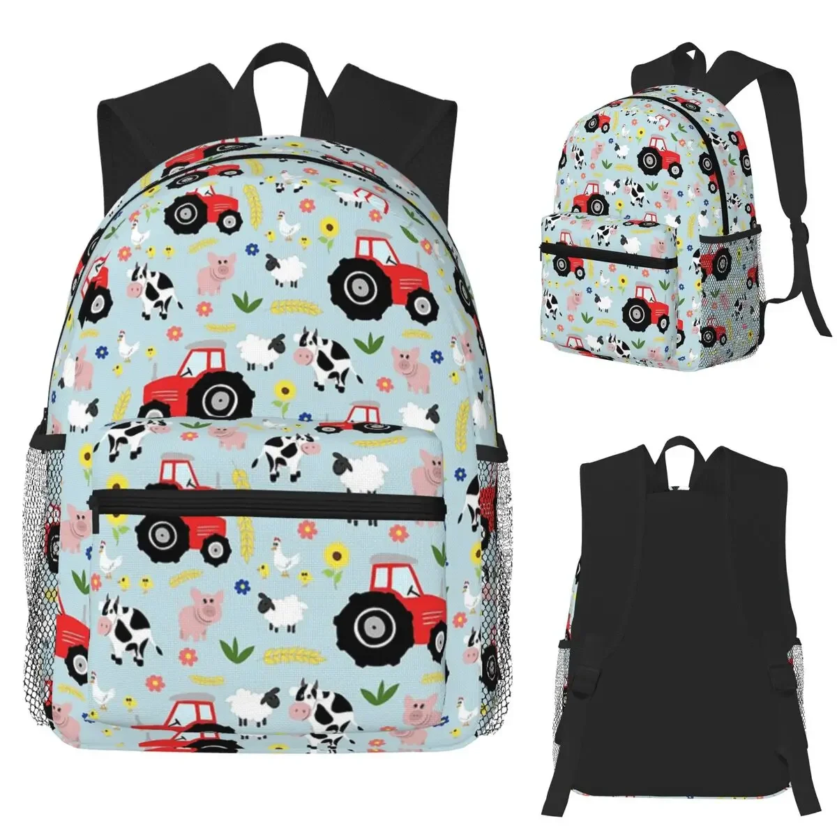 Cute Kids Red Tractor Farm Animal Pattern Cartoon Student Backpack School Bag Hiking Daypack for Men Women Bookbag Shoulder Bags