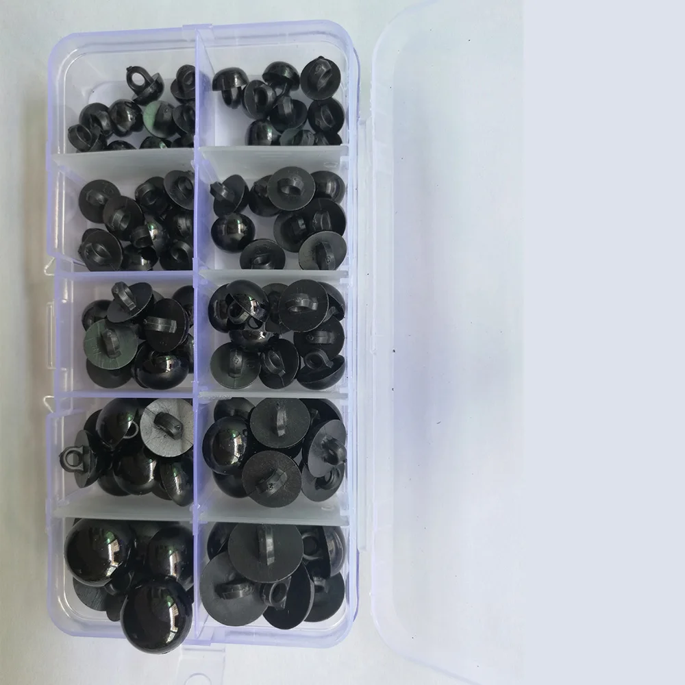 100PCS 9-15MM Black Buttons Plastic for Scrapbooking Half-Pearl Shank Buttons Animal Eyes for Toys DIY Hand Clothing Sewing