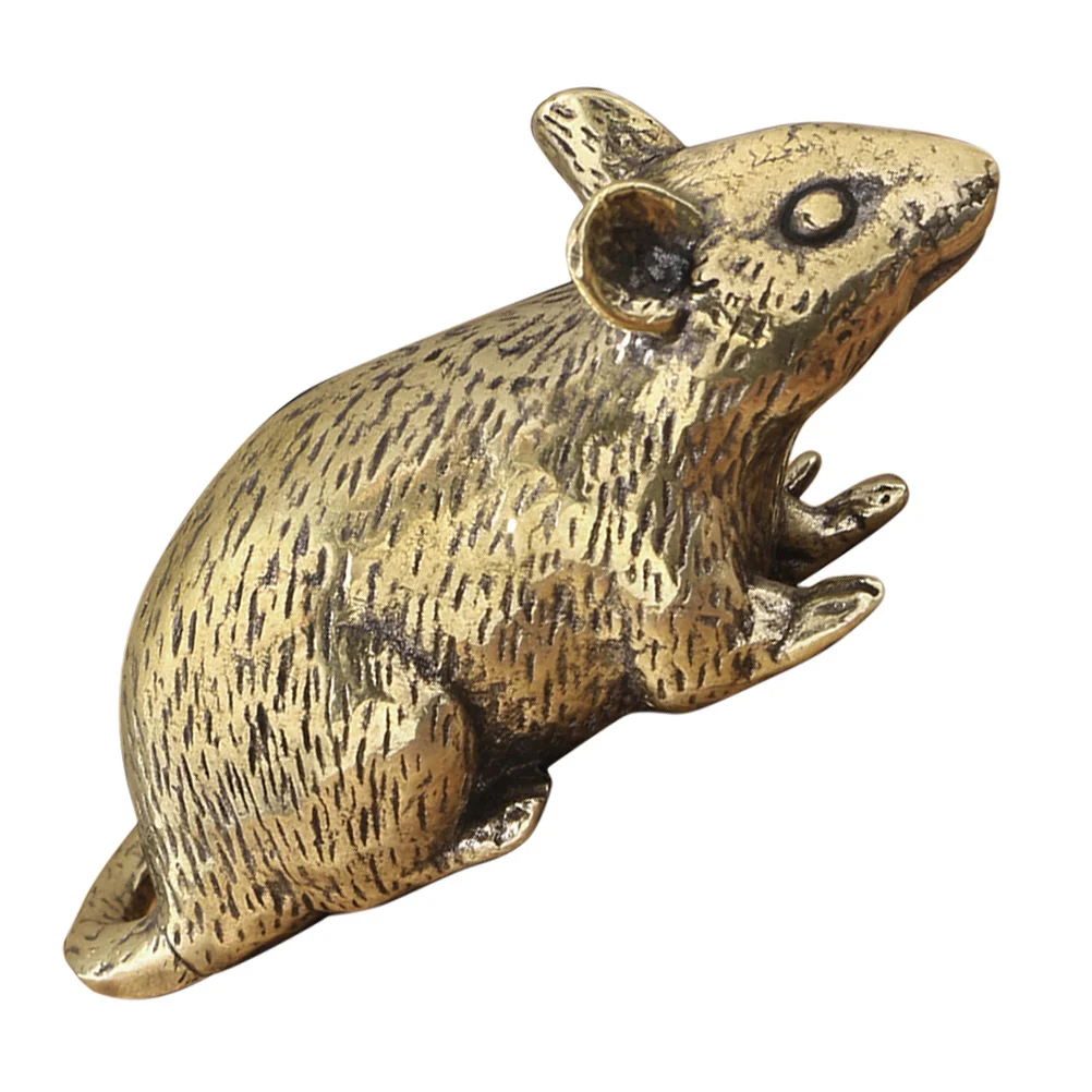 

Vintage Brass Mini Lucky Rat Statue Chinese Zodiac Animal Ornament for Desktop Bookshelf Feng Shui Decor Mice Figurines