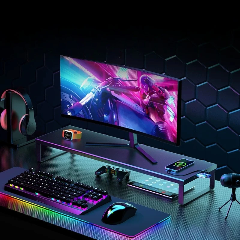 Metal Computer Monitor Riser Multifunctional Display Bracket Desktop Storage Organizer Office Workspace Screen Support Holder