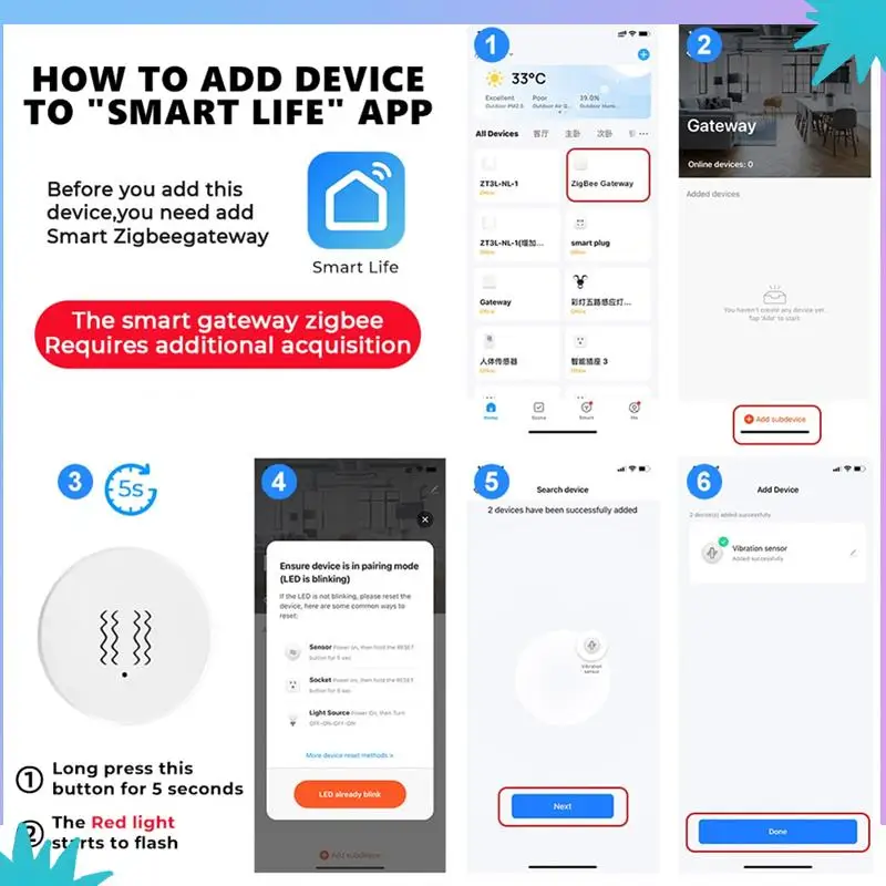 ABZW Tuya Zigbee Smart Vibration Sensor Tilt Detector Home Security Protection Smart Life App Real-Time Monitor Alarm