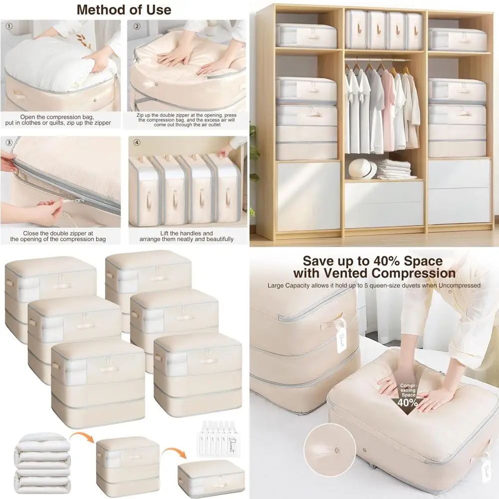

Large 110L Capacity Compressor Storage Bags - 3-Layer Washable, Space-Saving Organizer for Blankets, Sweaters, and Sheets, Beige
