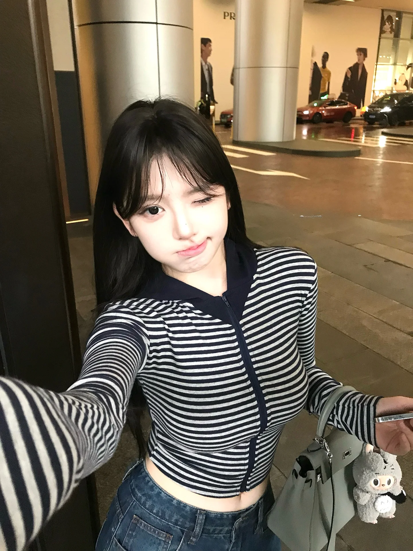 

Корейское короткое пальто Miss Change Slim Fit с капюшоном и полосатым узором, женская модная верхняя одежда, повседневная одежда на каждый день