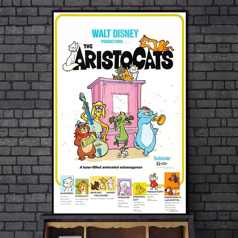 Walt Disney The Aristocats Vintage Poster Prints For Living Room Kids Bedroom Funny Animal Cats Famliy Canvas Painting Wall Art