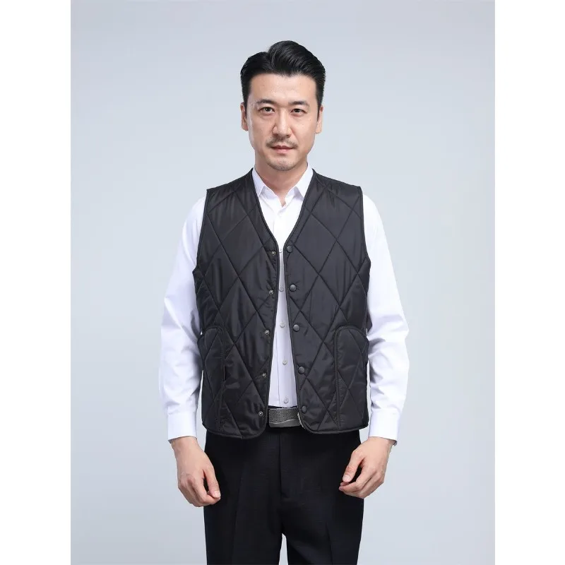 

Down Cotton Vest Men's Autumn and Winter V-neck Plus Velvet Thickened Warm Base Vest