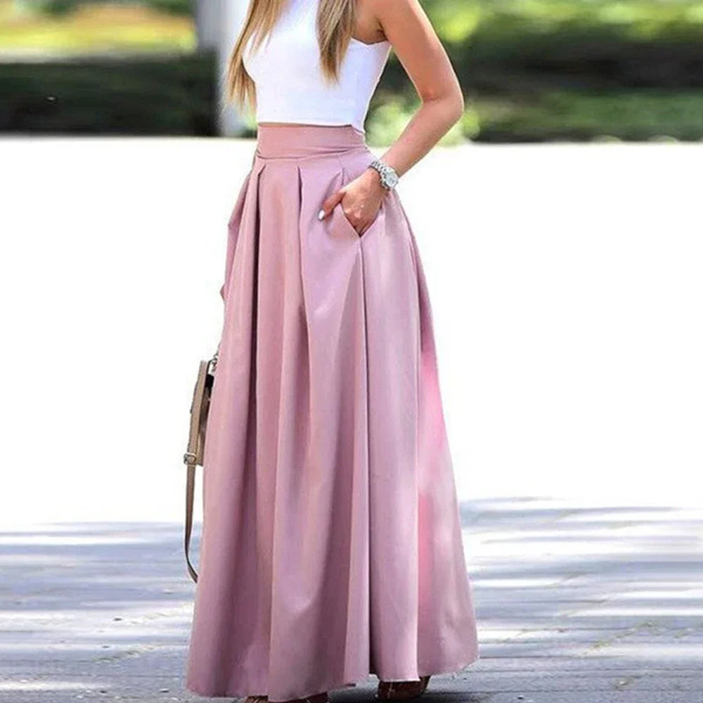 

Skirts Spring Summer K-Style k-fashion Plain Maxi High Waist A-Line Daily Basic Skirts for Women