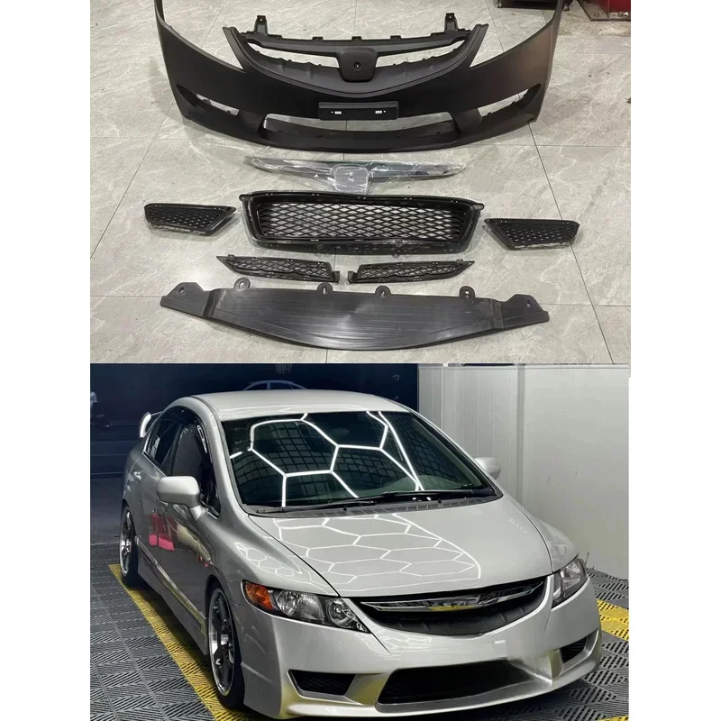 Auto Parts Exterior Replacement Tuning PP Front Bumper Lip Grille Kit for 8th Gen Civic FD2 2006-2011