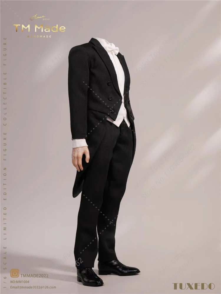 TM Made MM1004 1/6 Men Soldier Western Style Clothes Set Business Black Tuxedo Shirts Shoes Fit 12inch Action Figure Body