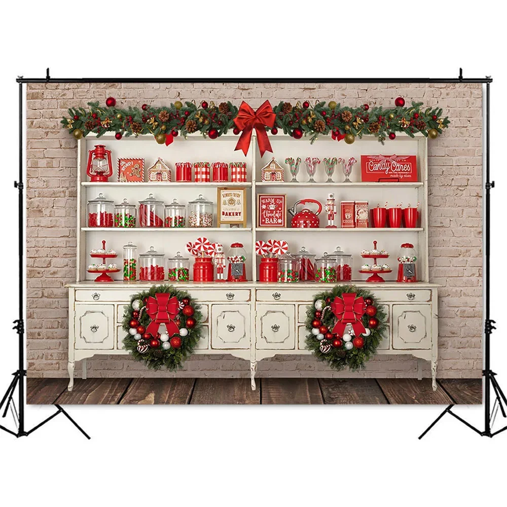 Sweet Candy Cupboard Backdrop for Photography Retro Brick Wall Christmas Background for Decoration X-mas Living Room Supplies