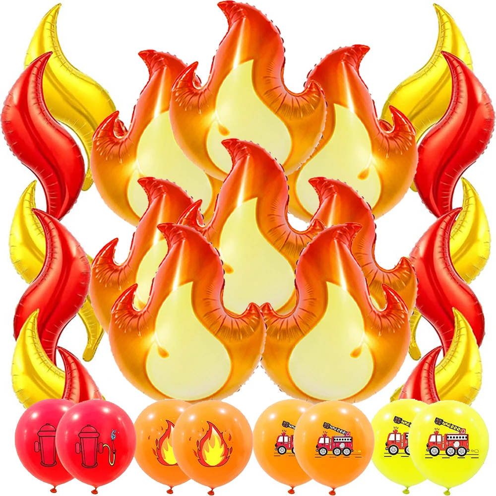 Fire Truck Birthday Decoration Foil Flame Firetruck Number Balloons Kids Boys Firefighter Fireman Sam Party Baby Shower Supplies