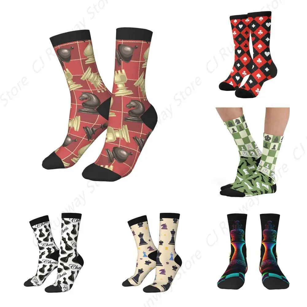 Chess Pieces Chessboard Red Socks For Man Woman Fashion Novelty Crew Sock For Boys Girls Gift 15-16‘’