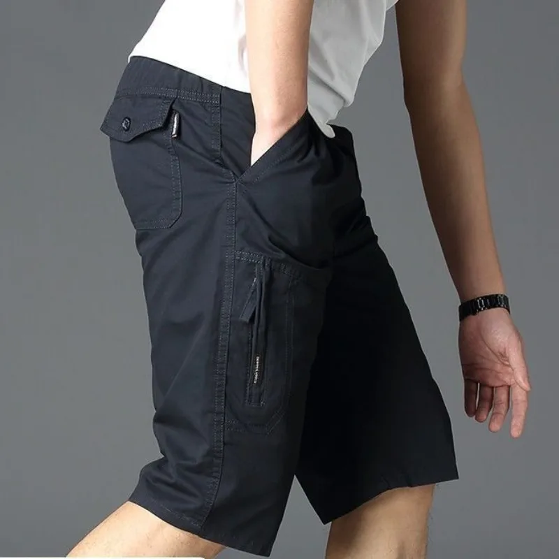 New Vintage Large Pocket Work Shorts Summer Male Loose Straight Breeches Harajuku Fashion Y2k Clothes Mens Casual Pants