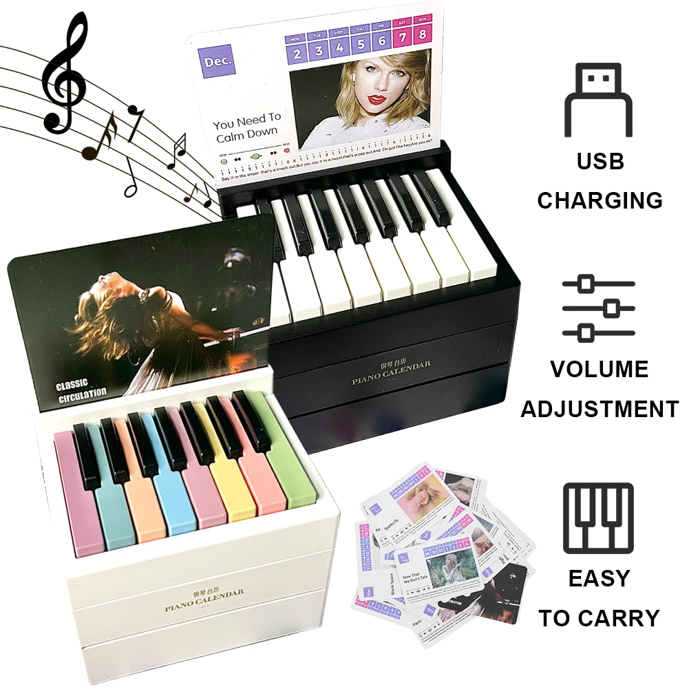 Taylor Piano Calendar 2025 Music Sheets Toy Playable 15 Keys Piano Calendar with 27 Music Calendar Cards 52 Songs Gift for Fans