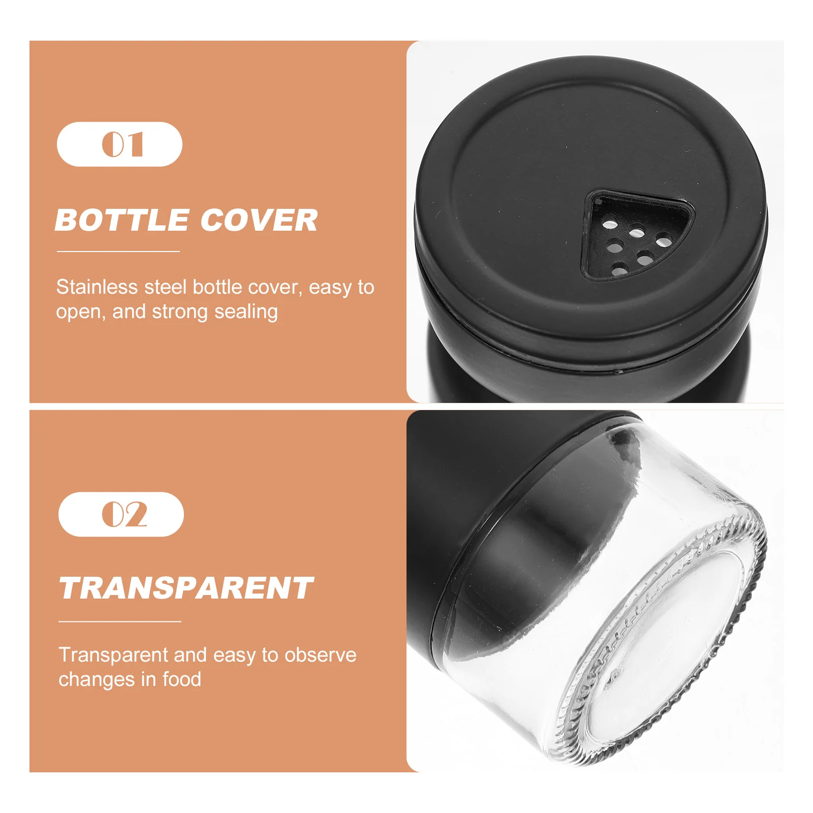 

2Pcs Stainless Steel Glass Seasoning Bottles Kitchen Condiment Holder Easy Clean Reusable Tidy Seasoning Bottle