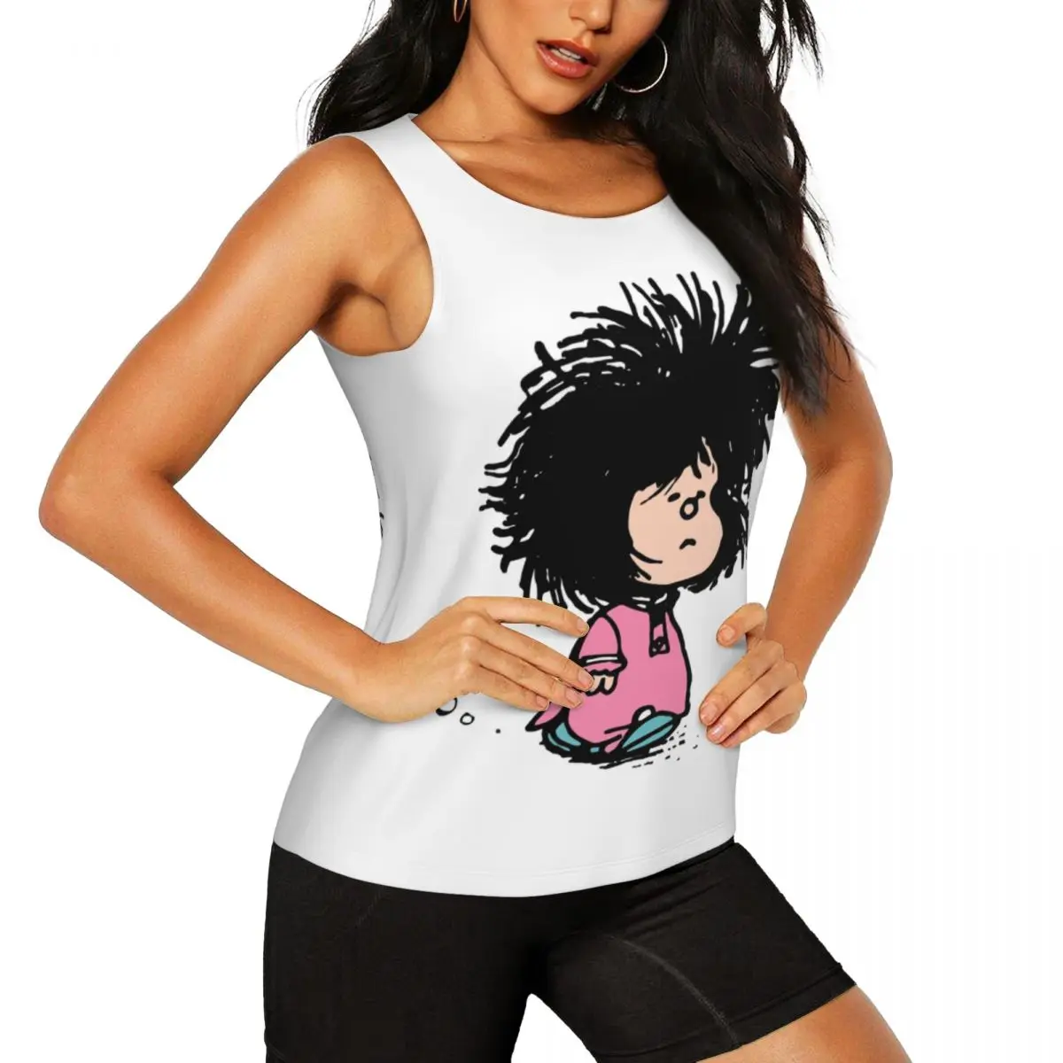 Custom Women's Humor Manga Mafalda Workout Yoga Shirt Sleeveless Quino Argentina Cartoon Gym Running Tank Tops