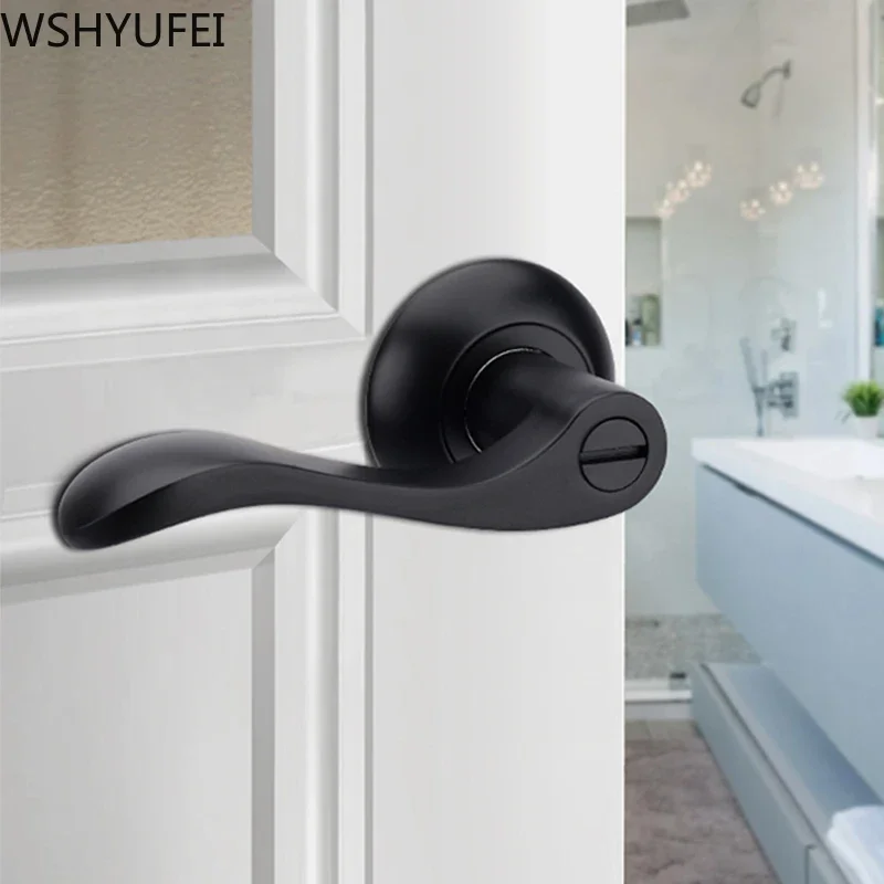 WSHYUFEI Zinc alloy Bathroom Keyless Door Locks Interior Solid Door Handle Lock Security Mute Three-Bar Spherical Lock Household