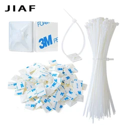 3M White Cable Tie Mount Nylon Black Zip Tie Car Cable Wire Removable 20*20 Self Adhesive Cable Tie base Wall Holder Mount Clip