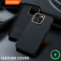 ZUOEKAI Original Leather Cover With Magsafe For Apple For iPhone 14 13 12 Pro Max Case Wireless Charging Magnetic Cover