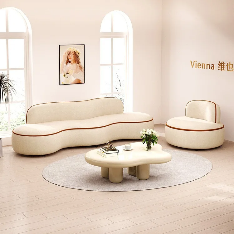 Light Luxury Lamb Wool Curved Sofa Internet Celebrity Clothing Store Rest Area Sofa Commercial Reception Negotiation Sofa Chair