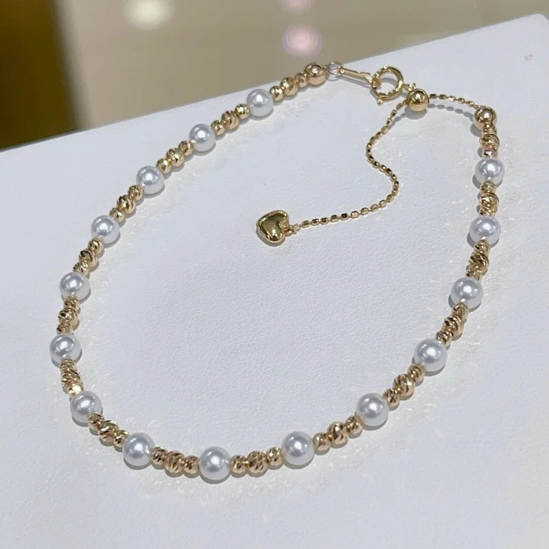 SGARIT Trendy Design 4-5mm Pure 18k Gold Natural Freshwater Little Golden Pearl Bracelet Jewellery for Anniversary ST06