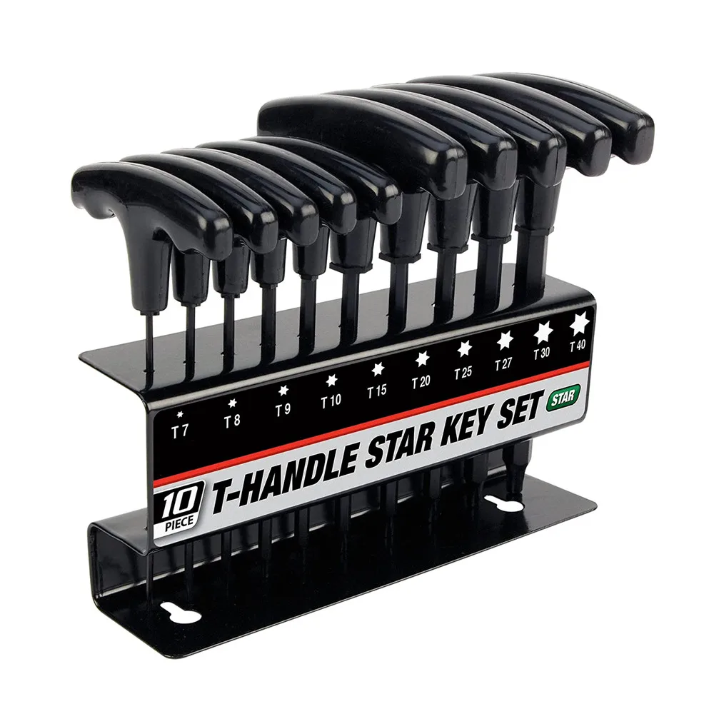 WOZOBUY 10pc Metric or Inch T-Handle Hex Key Allen Wrench Tool Set or Star T-Handle Hex Key Set with Convenient Storage Stand