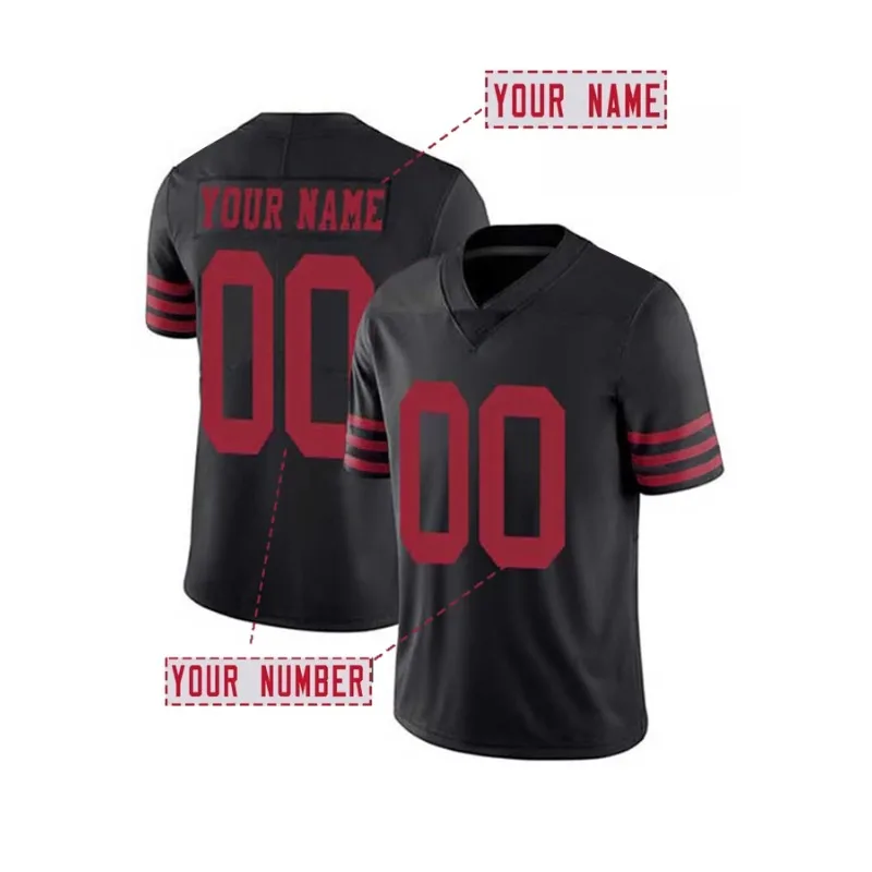 Customized Name & Number Men's Embroidered American Football Jersey San Francisco Black V-Neck Personalized Short Sleeved Shirt