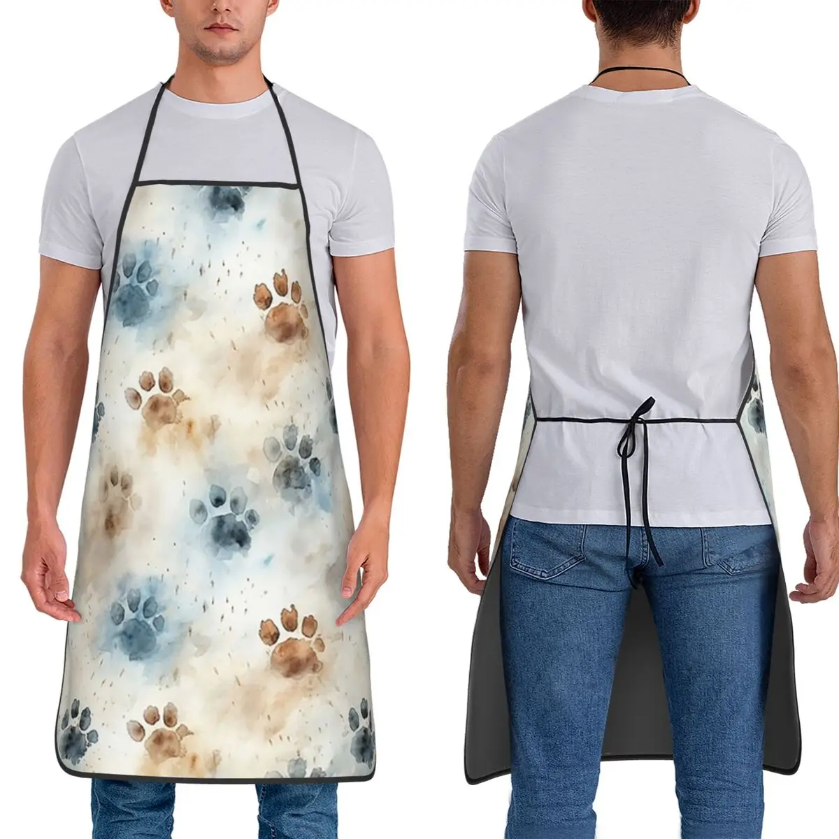 Colour Dog Paw Watercolor Pattern Apron Chef Cuisine Tablier Sleeveless Bib Kitchen Cleaning Pinafore for Women Men Gardening