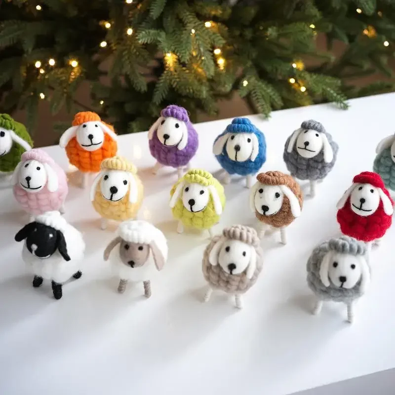 1pc Miniature Felt Sheep Figurines Home Decoration Cute Mini Wool Xmas Holiday Ornament Party Supplies Statue