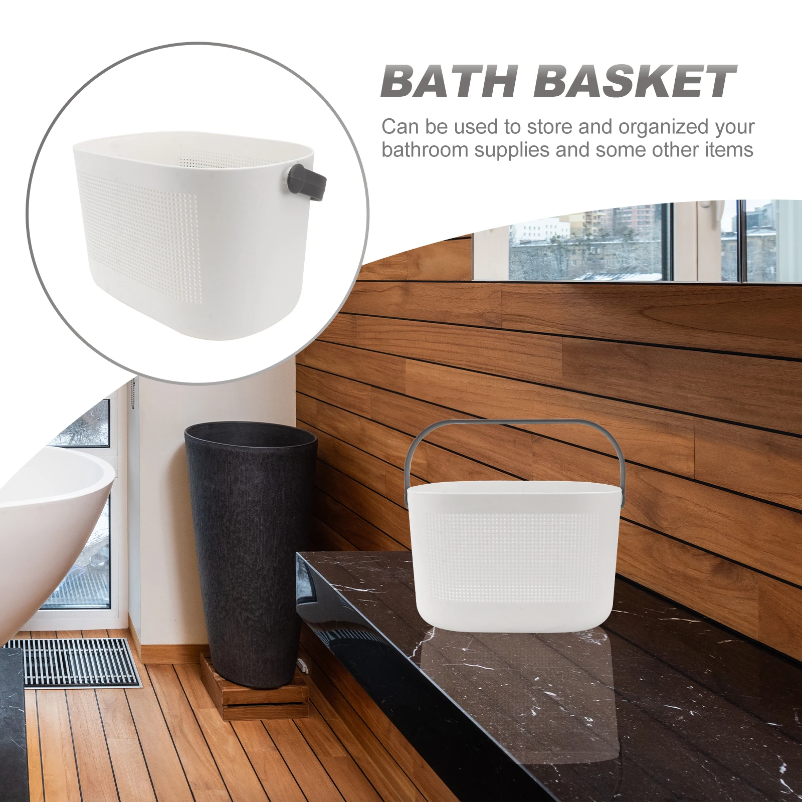 

Handheld Storage Basket Gray Lightweight Easy Clean Fast Dry Bottom Drain Hole Design Large Capacity Toiletries Wash Household